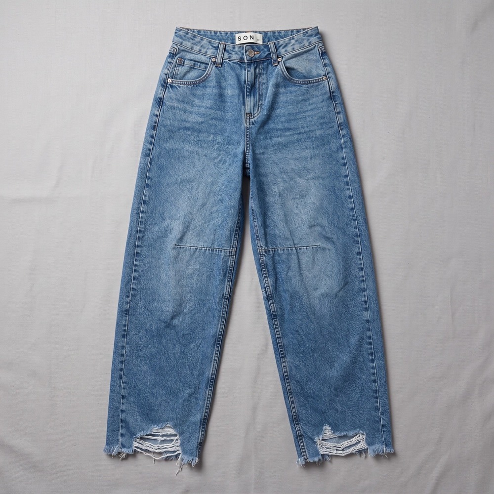 S.O.N.G. Barrel Jeans Baggy Wide Leg Boyfriend Cropped Denim Pants 0/24 Blue